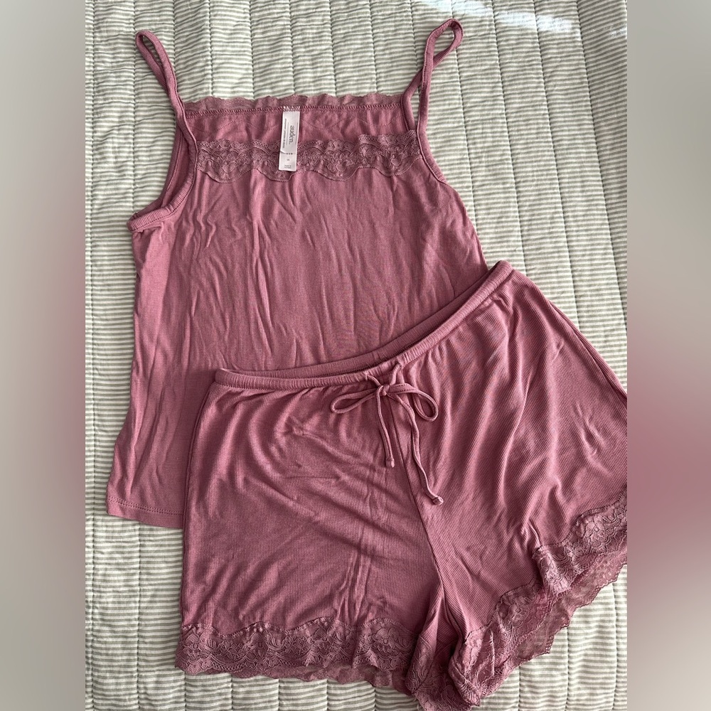 Auden Mauve Ribbed Lace Trim Pajama Set